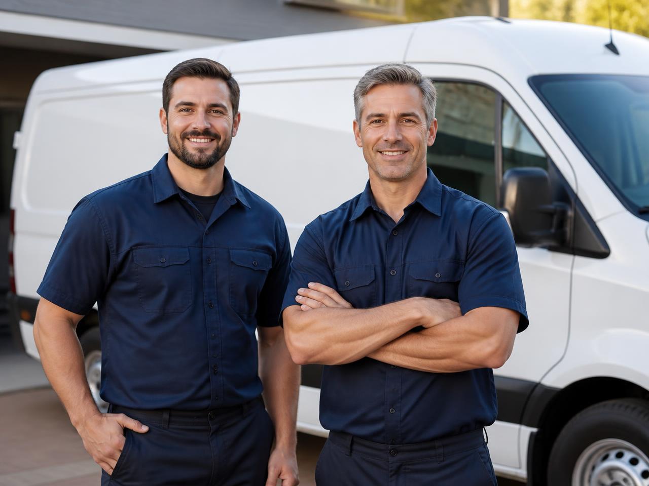 Plumbing Goose technicians beside a service van